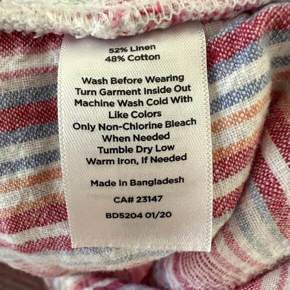 Talbots Linen Blend Striped Drawstring Shorts Size 8 Womens Coastal Resort Beach - Picture 5 of 7